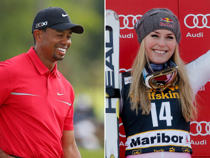 Tiger Woods (Photo by Mike Ehrmann/Getty Images), Lindsey Vonn (Photo by Stanko Gruden/Agence Zoom/Getty Images) 