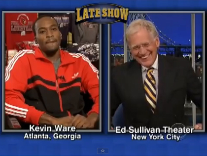 Kevin Ware with David Letterman (credit: CBS)
