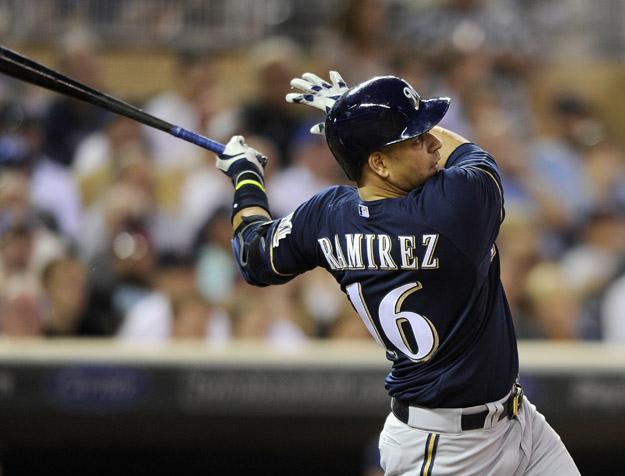 MINNEAPOLIS, MN - JUNE 4: Aramis Ramirez #16 of the Milwaukee Brewers hits a three-run home run against the Minnesota Twins during the seventh inning of the game on June 4, 2014 at Target Field in Minneapolis, Minnesota. The Twins defeated the Brewers 6-4. 