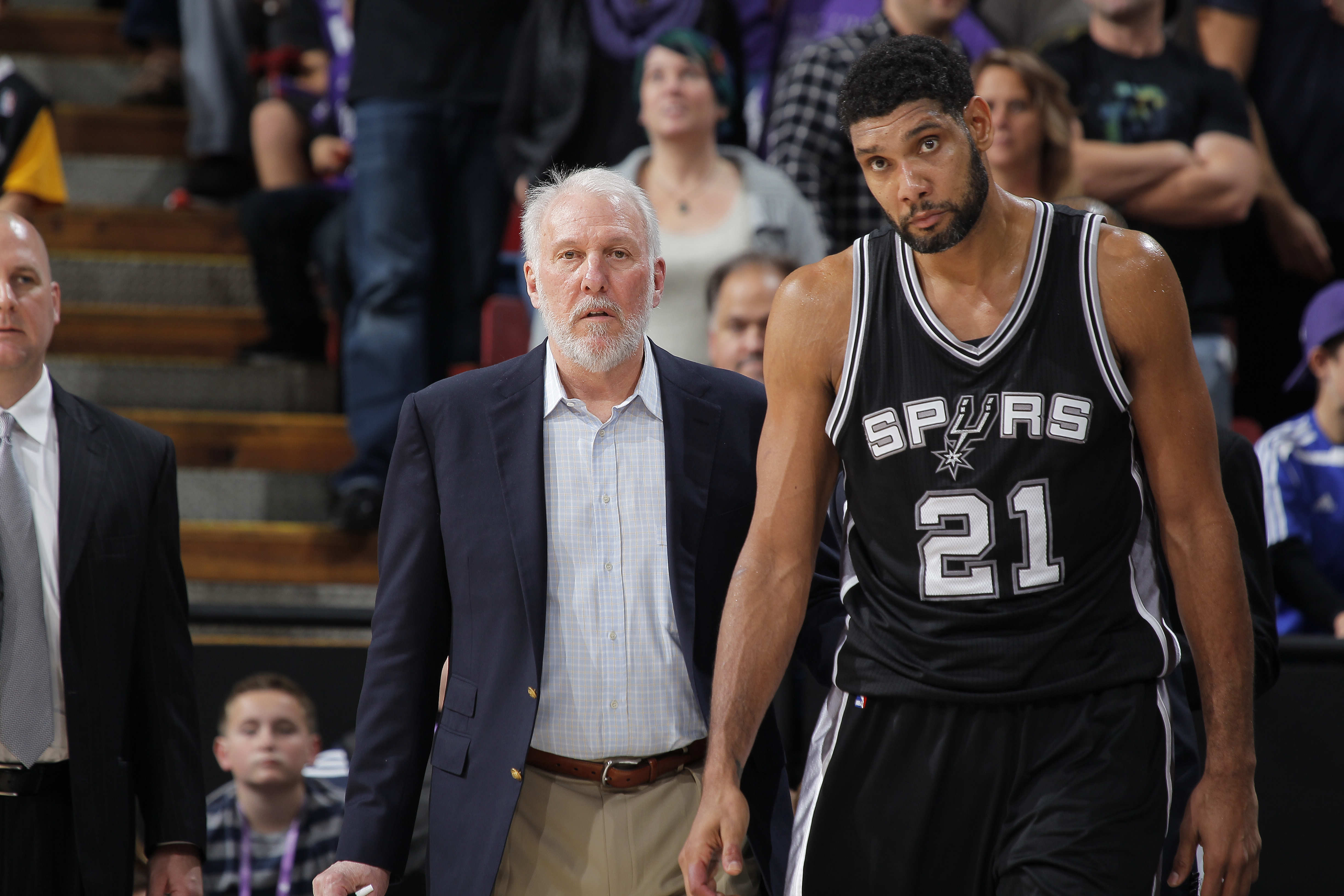 Popovich and Duncan. Will this be the last great coach/player combination in the NBA? (Photo by Rocky Widner/NBAE via Getty Images)