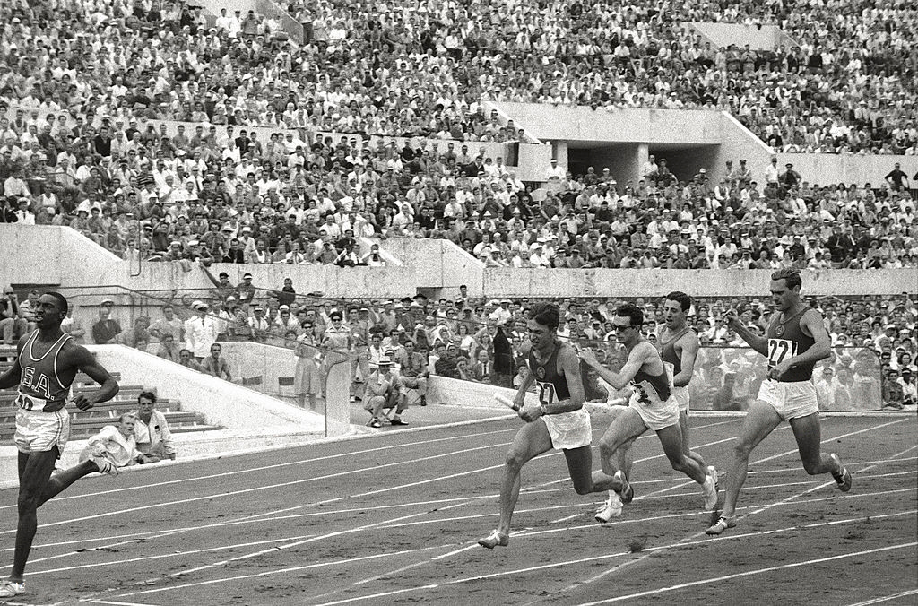 Stone Johnson (FAR LEFT) competes in the 1960 Olympics in Rome (PHOTO BY: Mario De Biassi/Angelo Cozzi (Mondadori Publishers) [Public domain], via Wikimedia Commons 