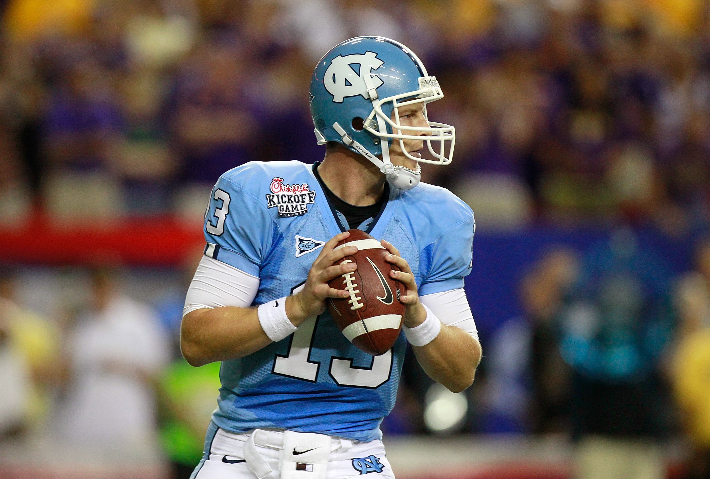 Quarterback T.J. Yates of North Carolina in the Chick-fil-A Kickoff Game in 2010 (Photo by Kevin C. Cox/Getty Images)