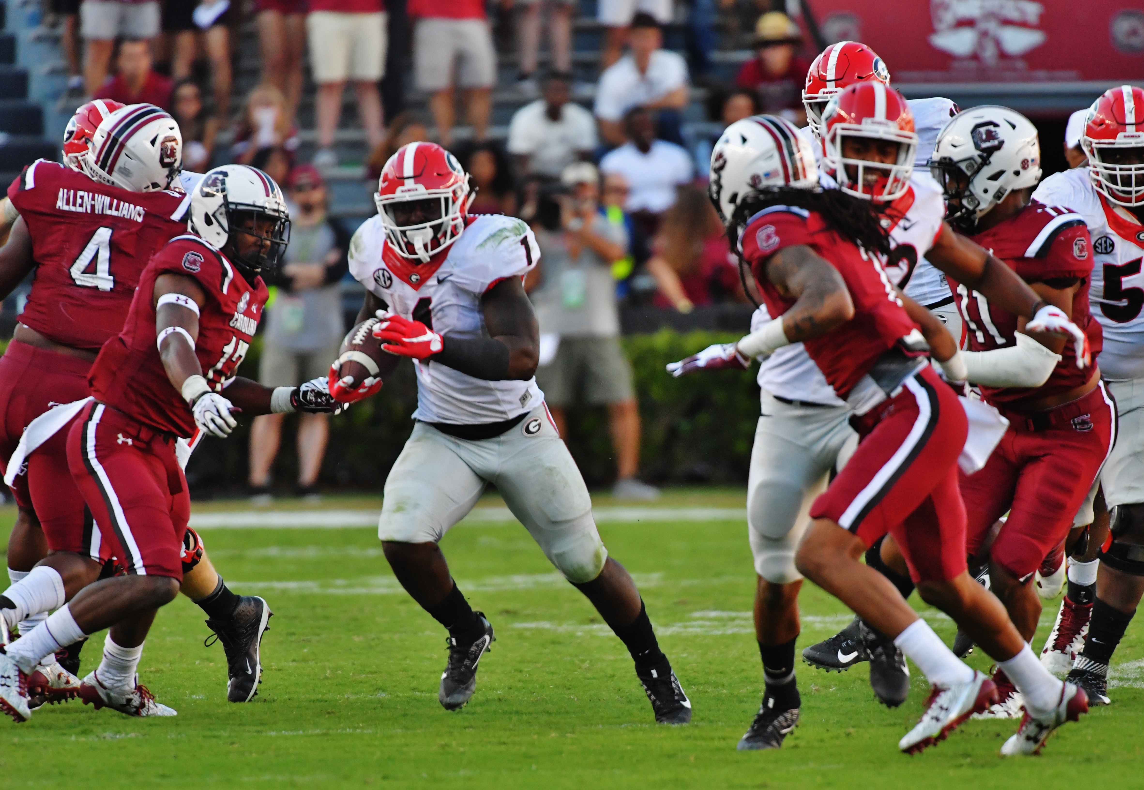 The Dawgs running game set the tone in the win at South Carolina (Photo by Al Ashe)